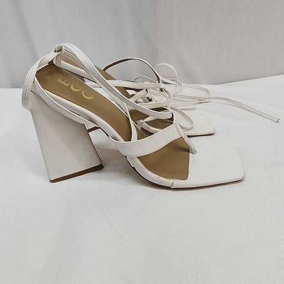 Ego Size 10 Triangle Block Heel Strappy Gladiator Heel Chunky White B - Picture 3 of 9